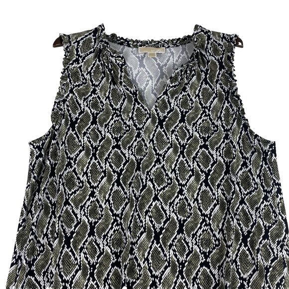 Michael Kors 1X Snake Print Sleeveless Shift Dress Black Green Beige Boho Chic - Picture 11 of 11